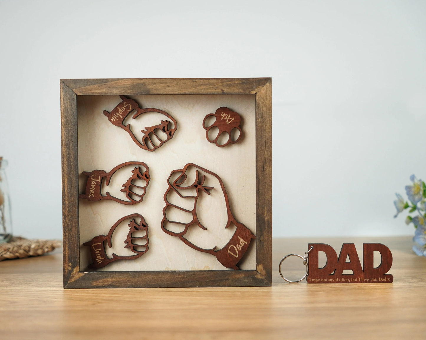 Netecom Personalized Fist Bump Dad Frame Custom Kids Names Sign Father’s Day Birthday Gift for Dad Grandpa Wooden Family Keepsake