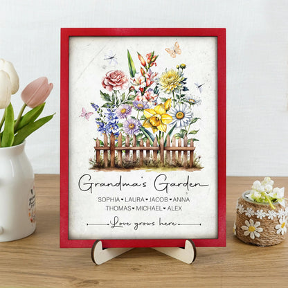 Netecom Personalized Grandma Garden Wooden Frame Birth Month Flower Sign Custom Nana Gift Mother’s Day Wall Art Keepsake