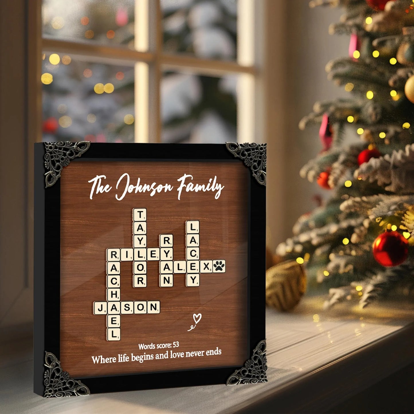 Netecom Personalized Scrabble Family Crossword Frame, Custom Christmas Name Sign, Grandparents Holiday Keepsake Gift