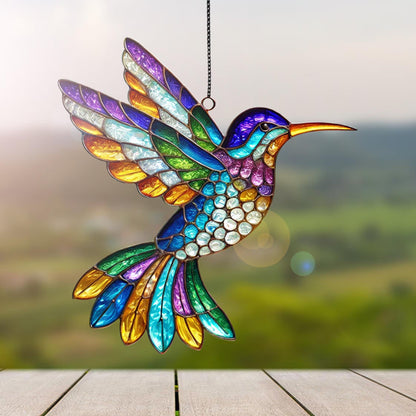 Netecom Hummingbird Acrylic Suncatcher Window Hanging, Colorful Bird Wildflower Decor, Nature Lover Gift