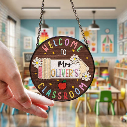 Netecom Personalized Teacher Stained Glass Suncatcher - Custom Classroom Decor, Teacher Appreciation Gift, Window Hanging Sign