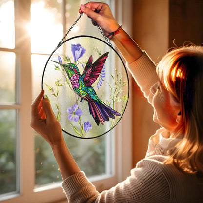 Netecom 8" Hummingbird Stained Glass Suncatcher – Bird Lover Gift, Window Hanging, Mothers Day Gift, Bird Wall Art, Grandma Gift, Nature Decor