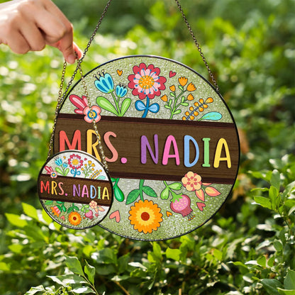 Netecom Custom Teacher Appreciation Stained Glass Gift For Teacher Floral Teacher Name Suncatcher Classroom Back To School Gift Teacher Welcome Sign