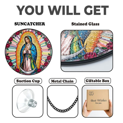 Netecom Our Lady of Guadalupe Stained Glass Window Hanging – Mexican Mom Gift, Latin Culture Art, Mother’s Day Tribute for Mom Grandmothers