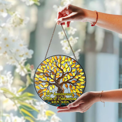 Netecom Personalized 50th Wedding Anniversary Stained Glass Suncatcher – Golden Anniversary Window Hanging, Custom Keepsake Gift for Grandma Grandpa