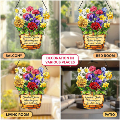 Netecom Personalized Birth Month Flower Suncatcher – Custom Acrylic Family Keepsake, Window Decor for Mom Grandma Special Occasions