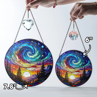 Netecom Aurora Glass Suncatcher – Northern Lights Forest Acrylic Window Hanging, Handcrafted Nature Decor Gift for Nature Lovers