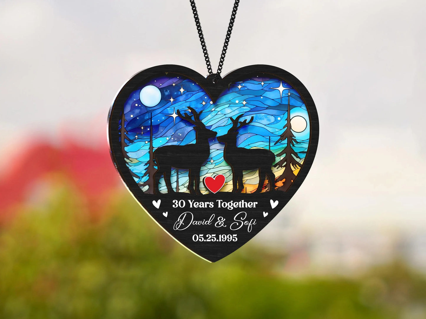 Netecom Wedding Anniversary Suncatcher – 30th Anniversary Couple Gift, Custom Anniversary Keepsake, Deer Couple, Elephant, Penguin Wedding Gift