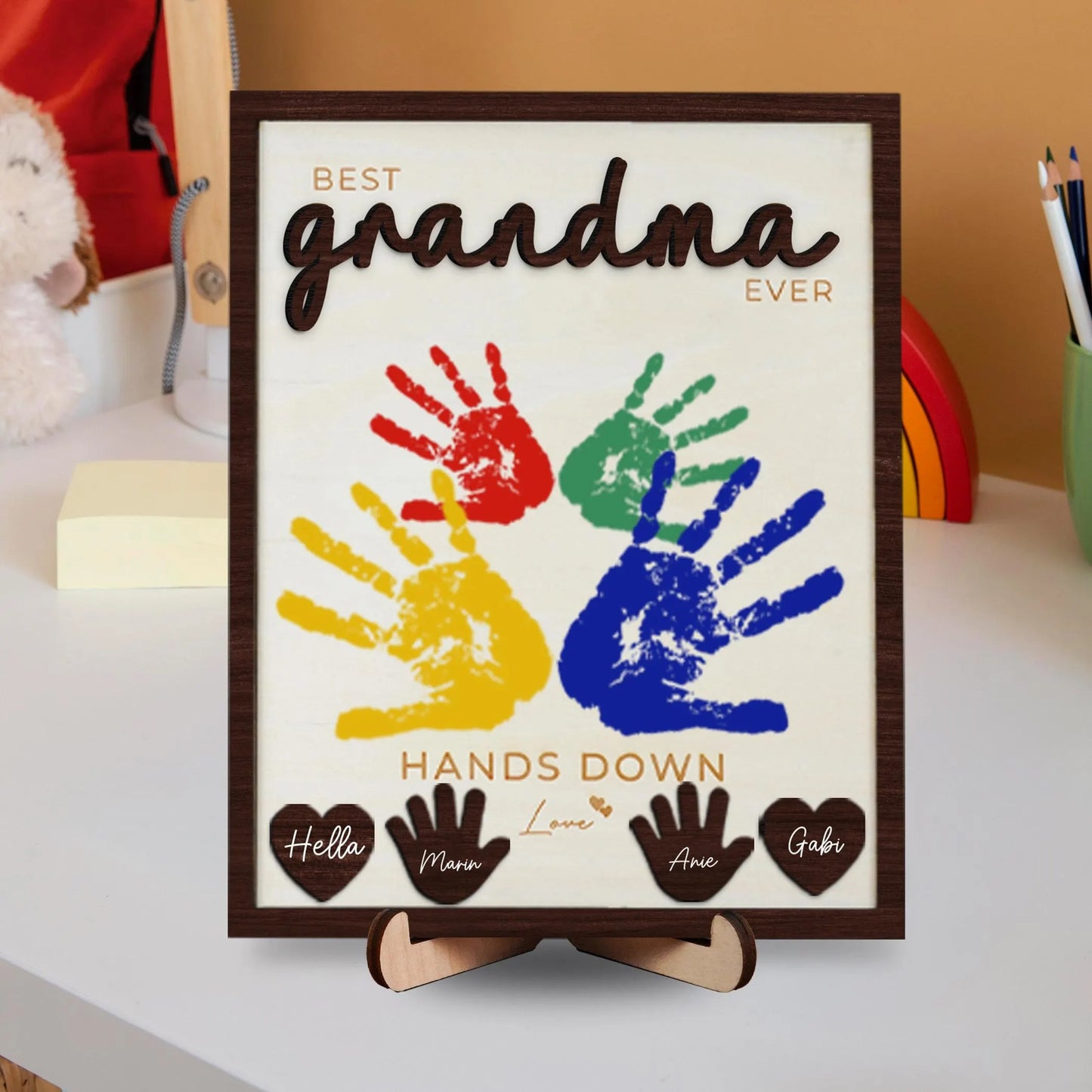 Netecom Mother's Day DIY Handprint Sign Gift for Grandma DIY Mother's Day Gifts Best Grandma Hands Down Personalized Grandmother Gift Unique Mother's Day Keepsake