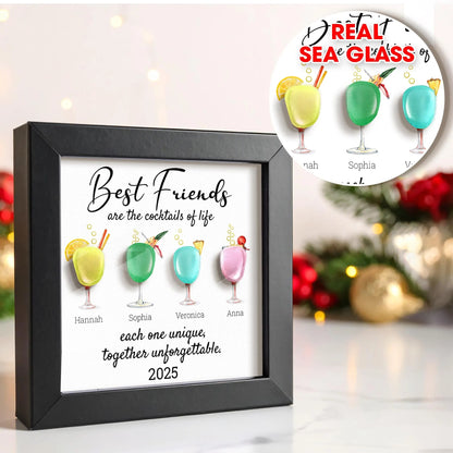 Netecom Personalized Sea Glass Friendship Frame, Best Friend Keepsake Gift, Cocktail Art for Besties, Soul Sister Decor