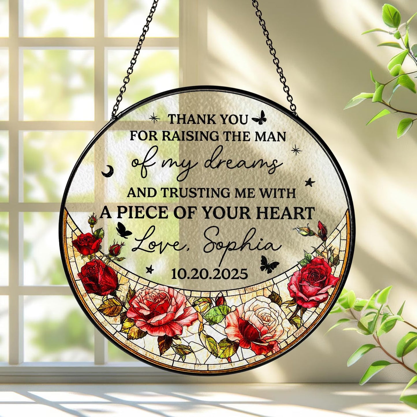 Netecom Personalized Mother-in-law Stained Glass Suncatcher – Wedding Gift from Bride, Thank You for Raising the Man, Wedding Keepsake