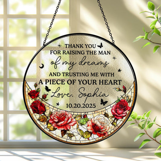 Netecom Personalized Mother-in-law Stained Glass Suncatcher – Wedding Gift from Bride, Thank You for Raising the Man, Wedding Keepsake