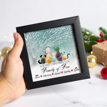 Netecom Personalized Sea Glass Family Names Frame Our First Christmas as a Family Gift Custom Family Keepsake for Mom Dad
