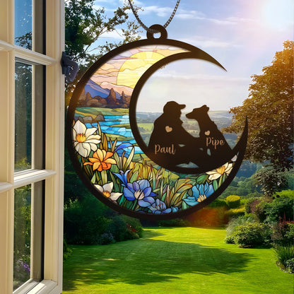 Netecom Personalized Pet and Man Memorial Suncatcher – Dog Loss Sympathy Ornament, Pet Passing Light Catcher, Dog Dad Remembrance Gift, Dog Lover Wall Hanging
