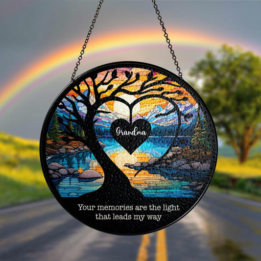 Netecom Personalized Memorial Lightcatcher – Stained Glass Window Hanging for Loss of Dad, Sympathy Gift, Father in Heaven Remembrance Suncatcher