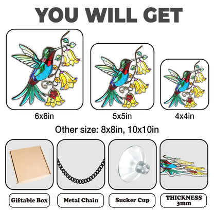 Netecom Hummingbird Acrylic Suncatcher – Bird Flower Window Hanging, Nature Lover Gift, Vibrant Garden Decor, Colorful Hummingbird Window Hangings