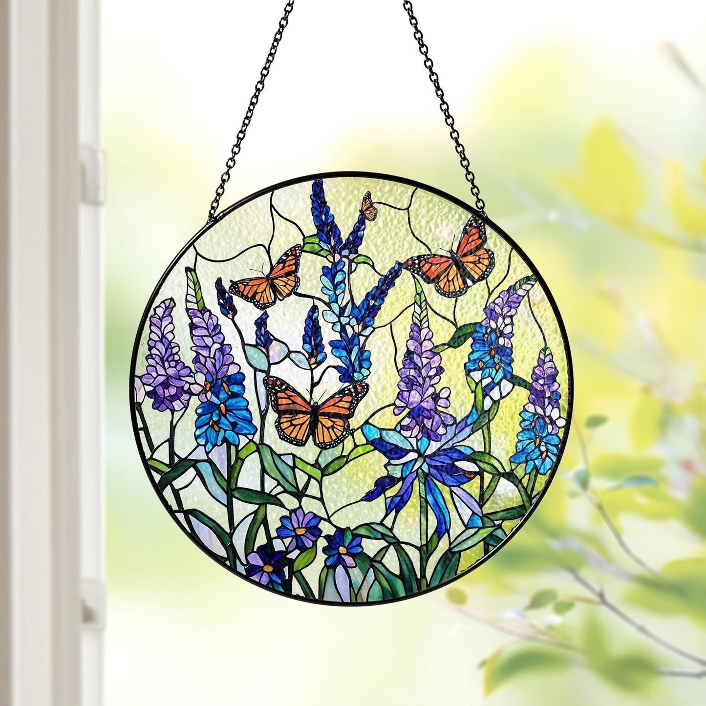 Netecom Lavender Monarch Butterfly Stained Glass Suncatcher – Window Hanging Wall Decor, Beautiful Gifts for Butterfly Lovers, Sun Catcher Butterfly