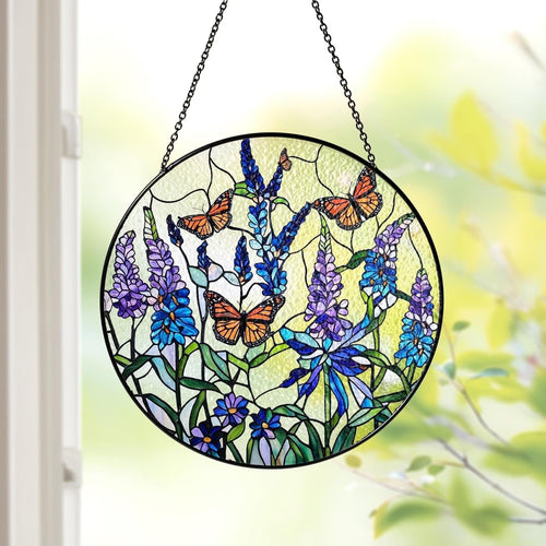 Netecom Lavender Monarch Butterfly Stained Glass Suncatcher – Window Hanging Wall Decor, Beautiful Gifts for Butterfly Lovers, Sun Catcher Butterfly