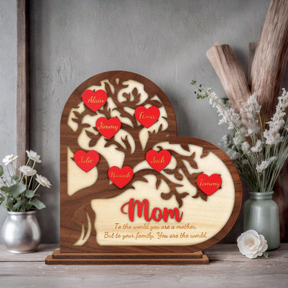 Netecom Personalized Family Tree Wooden Stand Custom Names Gift for Mom Mother’s Day Keepsake Grandma Home Decor