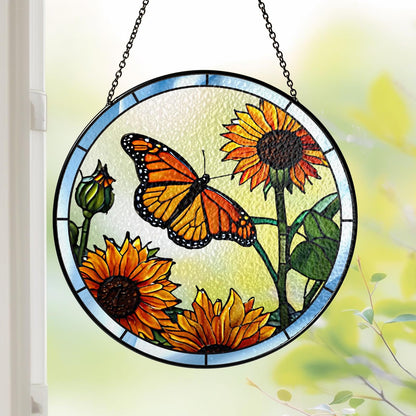 Netecom Butterfly Stained Glass Suncatcher – Sunflower & Floral Window Hanging Decor, Light Catcher Gift for Mom & Women