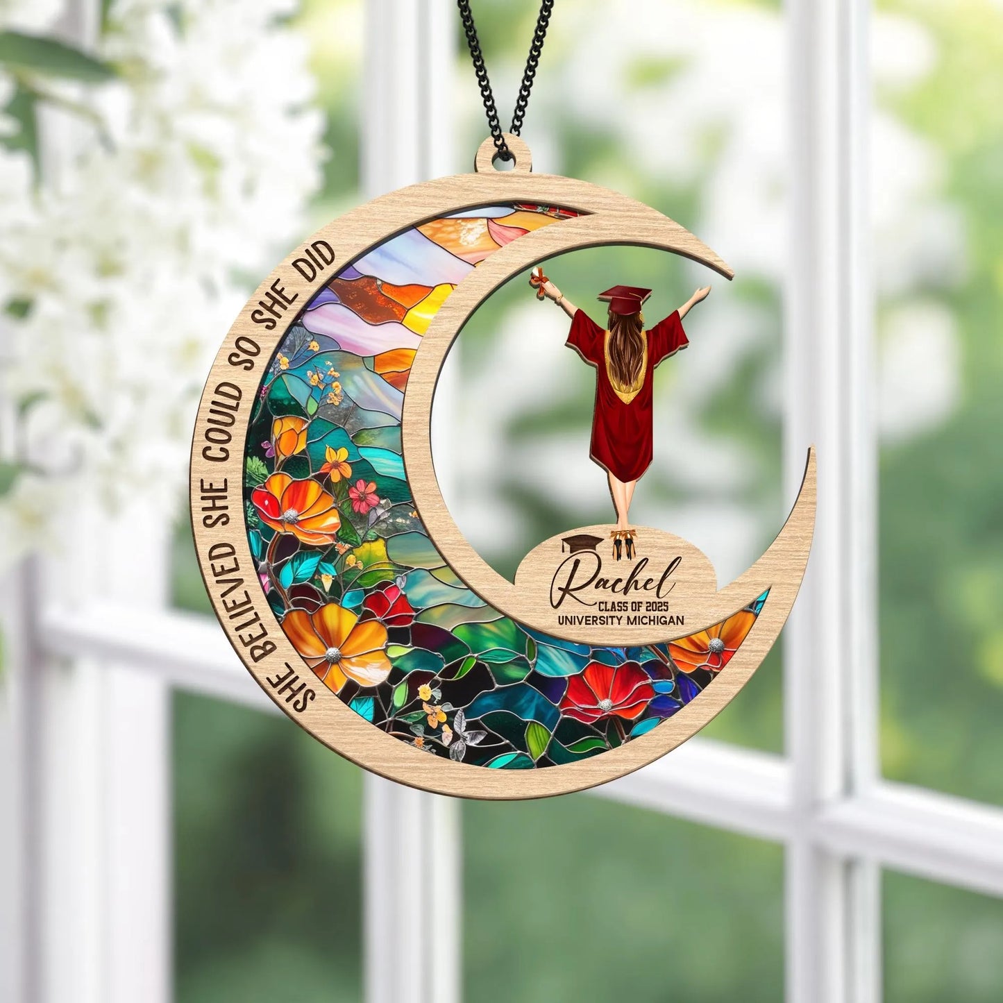 Netecom Personalized Graduation Suncatcher, She Believed She Could - Class of 2025 Inspirational Gift