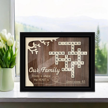 Netecom Custom Family Scrabble Puzzle Sign Personalized Family Name Frame Grandparents Keepsake Family Crossword Art Unique Family Decor