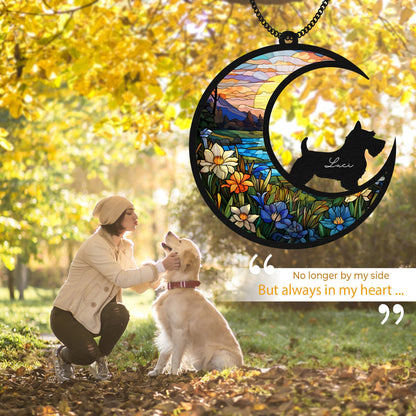 Netecom Personalized Scottish Terrier Memorial Suncatcher – Dog on Moon Light Catcher, Pet Loss Sympathy Gift, Custom Dog Remembrance Ornament, Car and Home Hanging