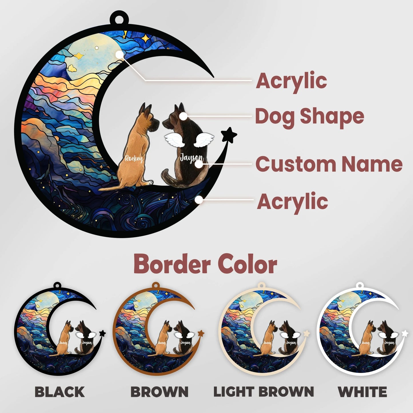 Netecom 2 Dogs Memorial Suncatcher – Dog Loss Remembrance Ornament, Rainbow Bridge Pet Sympathy Gift, Dog Mom Stained Glass, Pet Loss Gifts