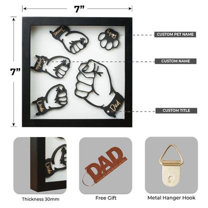 Netecom Personalized Fist Bump Dad Frame Custom Kids Names Sign Father’s Day Birthday Gift for Dad Grandpa Wooden Family Keepsake