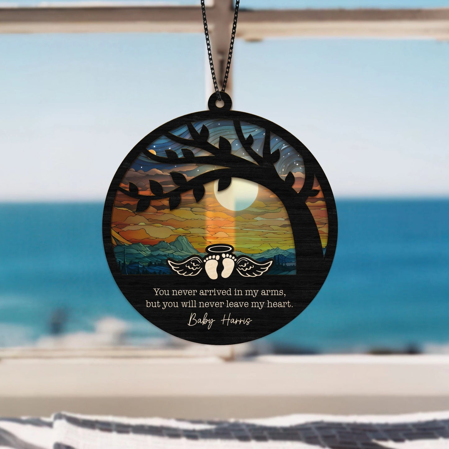 Netecom Personalized Sleeping Baby Memorial Suncatcher – Custom Sympathy Gift for Loss of Baby, Born Into Heaven