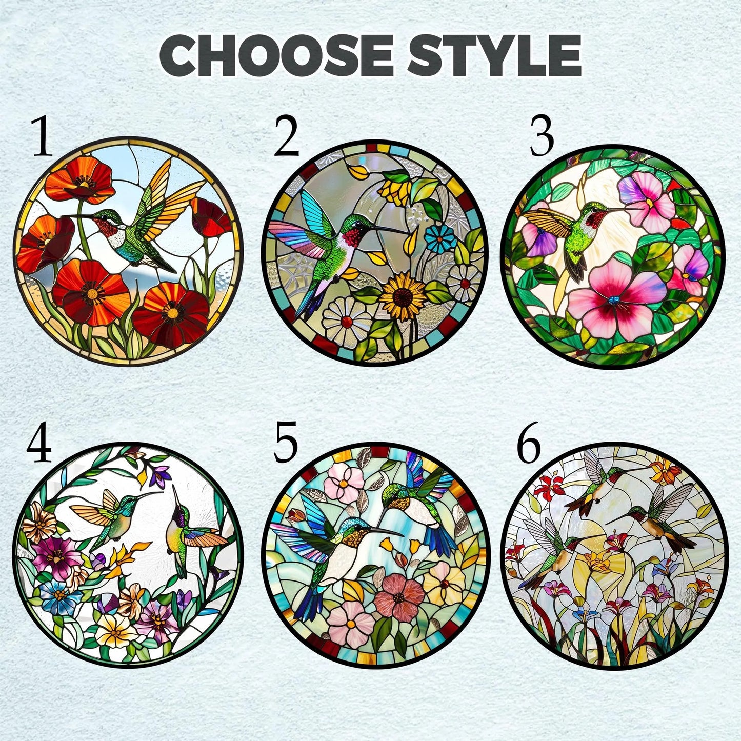 Netecom Hummingbird Poppy Flower Stained Glass Suncatcher – Bird Glass Art, Nature-Inspired Window Hanging, Gift for Hummingbird Lovers