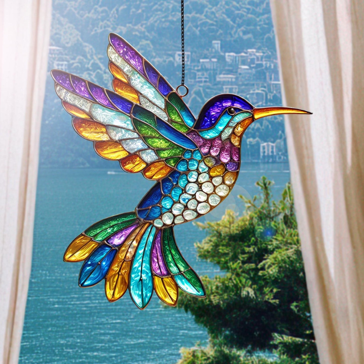 Netecom Hummingbird Acrylic Suncatcher Window Hanging, Colorful Bird Wildflower Decor, Nature Lover Gift