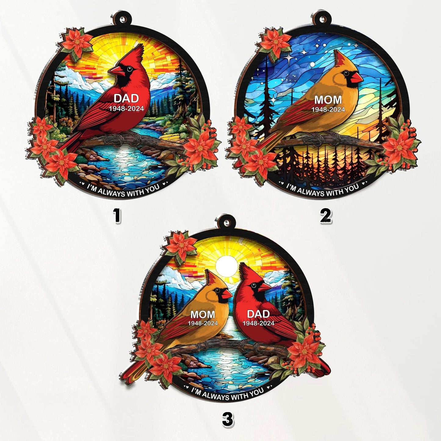 Netecom Personalized Cardinal Memorial Suncatcher – I’m Always With You Remembrance Gift for Loss of Mom Dad