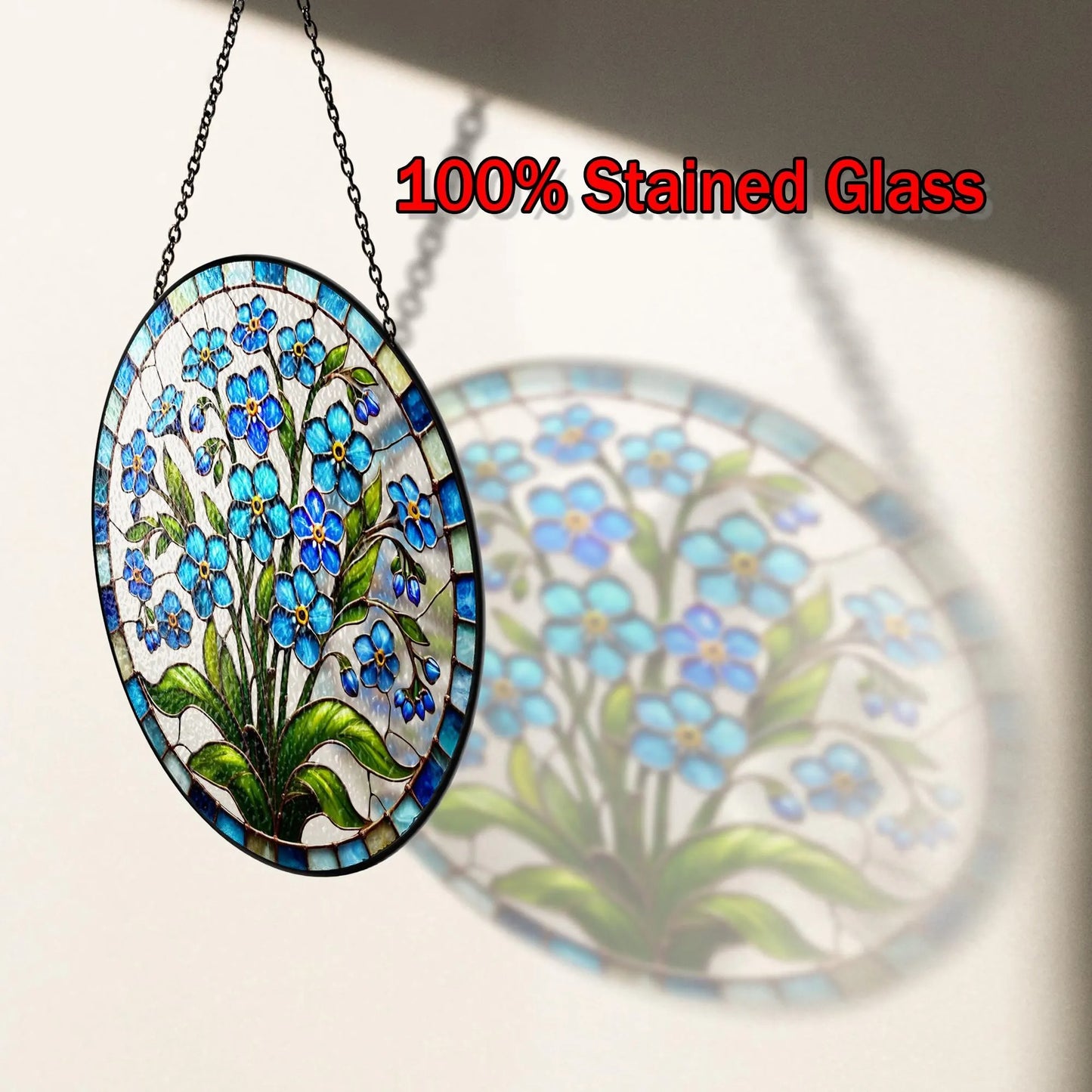 Netecom Forget-Me-Not Stained Glass Suncatcher – Blue Floral Window Hanging, Boho Nature-Inspired Art, Botanical Glass Ornament