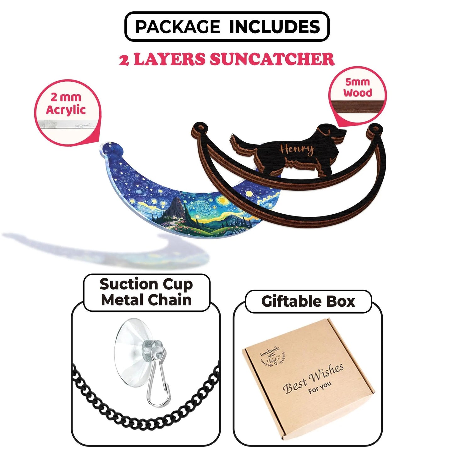 Netecom Custom Cat on Moon Cat Memorial Suncatcher,Dog Loss Sympathy Gift,Dog Memorial,Pet Loss,Cat Lover,Name Cat Decor,Dog Remembrance,In Memory