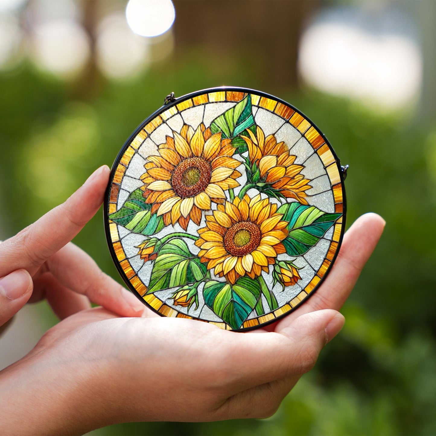 Netecom Sunflower Stained Glass Suncatcher – Window Hanging, Sunflower Ornament, Nature-Inspired Gift for Mother’s Day and Home Decor