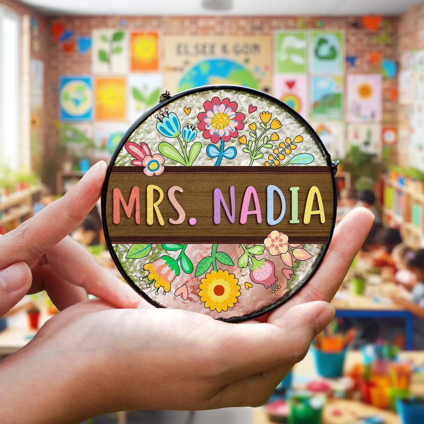 Netecom Custom Teacher Appreciation Stained Glass Gift For Teacher Floral Teacher Name Suncatcher Classroom Back To School Gift Teacher Welcome Sign