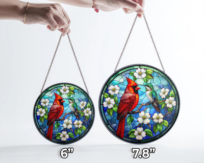 Netecom Cardinal Hummingbird Stained Glass Suncatcher – Window Hanging, Bird Lover Gift, Memorial Suncatcher, Elegant Home Decor, Memorial Gift for Women