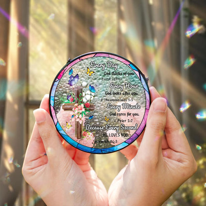 Netecom Christian Inspirational Stained Glass Suncatcher – Bible Verse Hanging Decor, Religious Gift for Women Mom Sister Friends