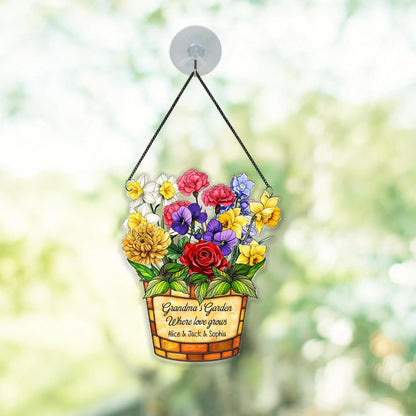Netecom Personalized Birth Month Flower Suncatcher – Custom Acrylic Family Keepsake, Window Decor for Mom Grandma Special Occasions