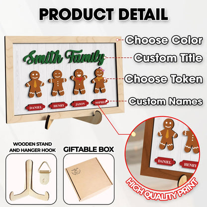 Netecom Personalized Gingerbread Family Christmas Plaque, Custom 3D Family Name Wooden Sign, Gingerbread Cookie Holiday Decor, Meaningful Christmas Gift for Family & Home