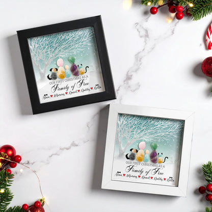 Netecom Personalized Sea Glass Family Names Frame Our First Christmas as a Family Gift Custom Family Keepsake for Mom Dad