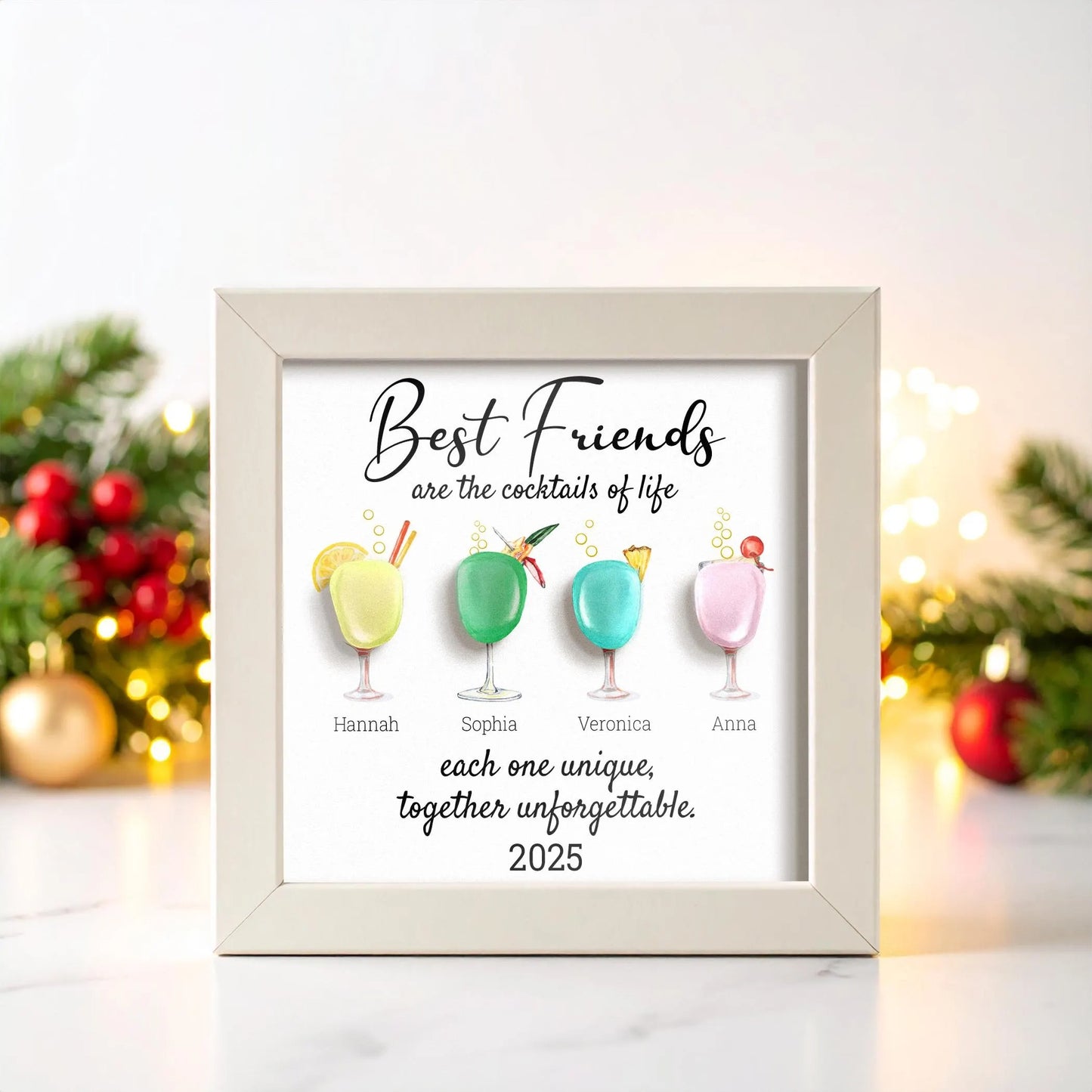 Netecom Personalized Sea Glass Friendship Frame, Best Friend Keepsake Gift, Cocktail Art for Besties, Soul Sister Decor