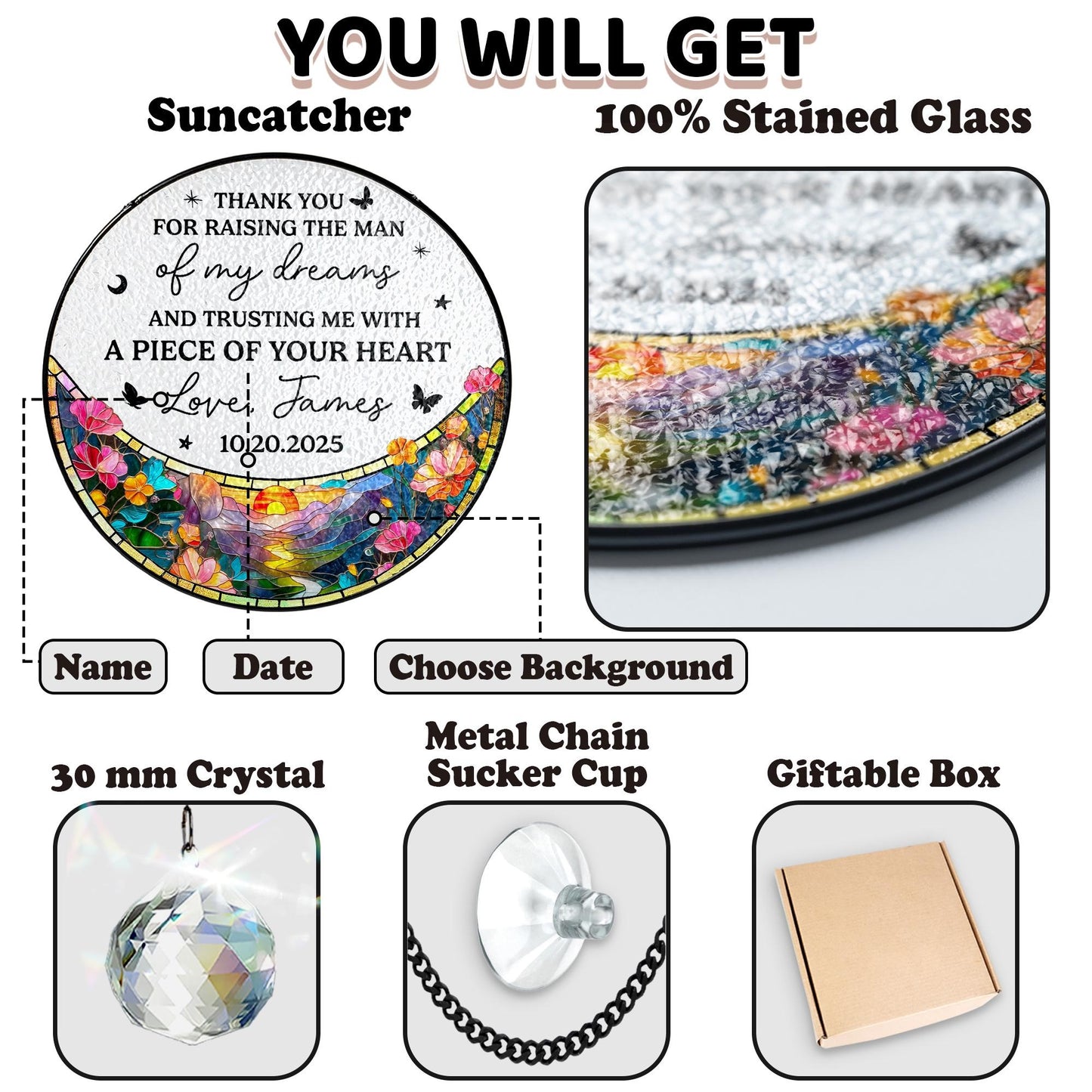 Netecom Personalized Mother-in-law Stained Glass Suncatcher – Wedding Gift from Bride, Thank You for Raising the Man, Wedding Keepsake