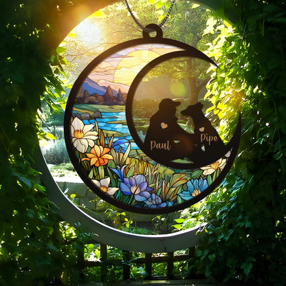 Netecom Personalized Pet and Man Memorial Suncatcher – Dog Loss Sympathy Ornament, Pet Passing Light Catcher, Dog Dad Remembrance Gift, Dog Lover Wall Hanging