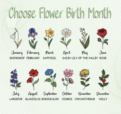 Netecom Personalized Birth Month Flowers Sign Custom Mother's Day Gift for Mom & Nana First Mom Now Grandma Heart Wooden Sign Custom Family Gift