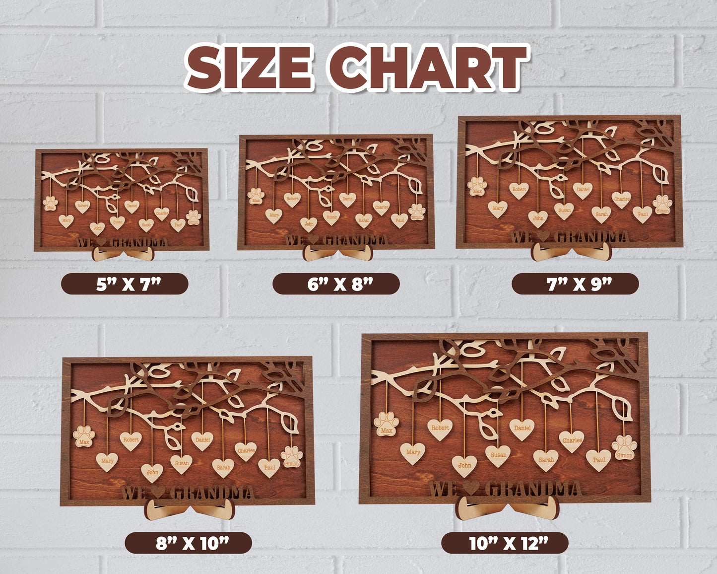 Netecom Personalized Family Tree Wood Sign Custom Grandkids Names with Hanging Hearts Love Grows Here Decor Mother’s Day Gift for Mom
