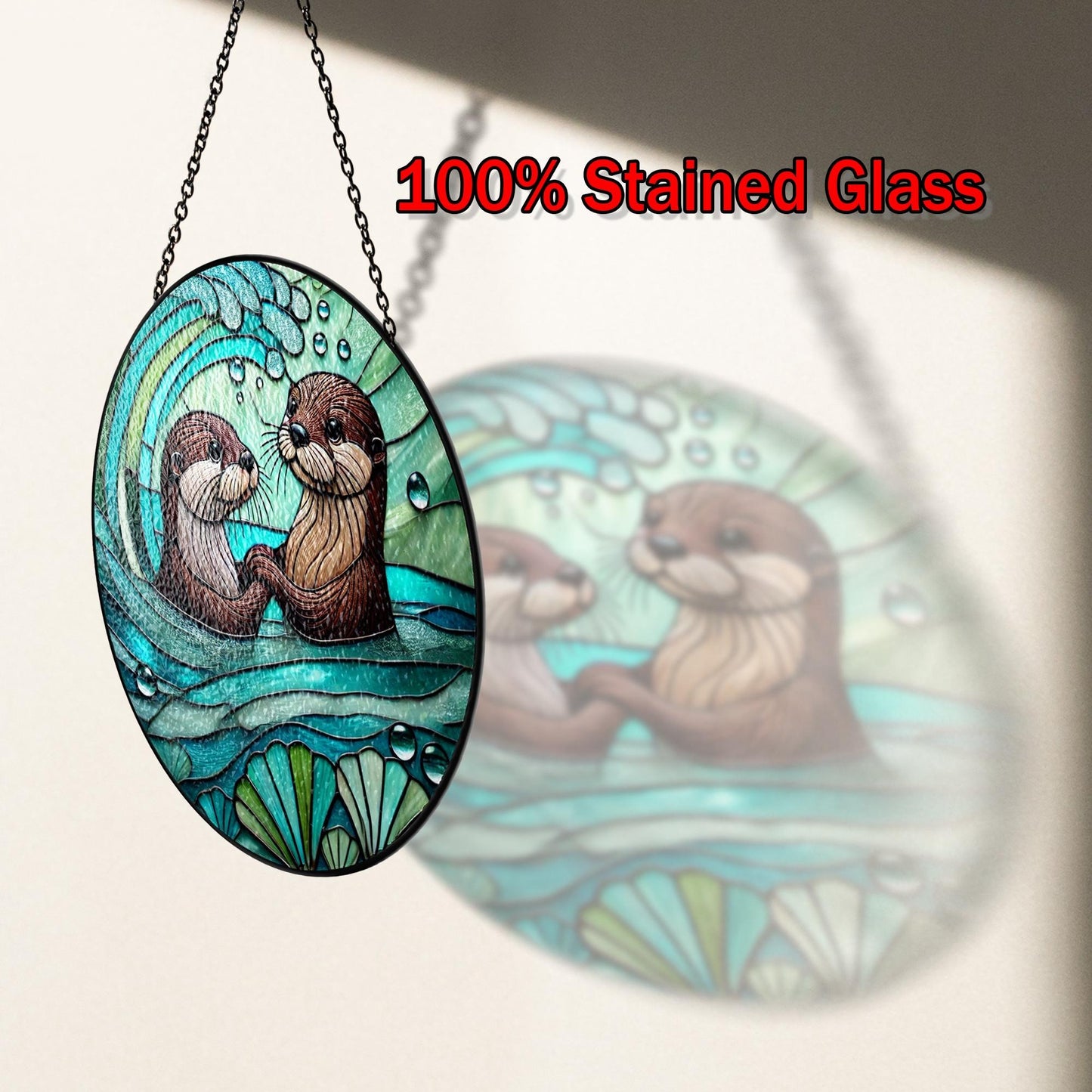 Netecom Otter Couple Stained Glass Suncatcher – Romantic Otter Lover Gift, Love Window Hanging, Anniversary and Valentine Gift for Husband Wife