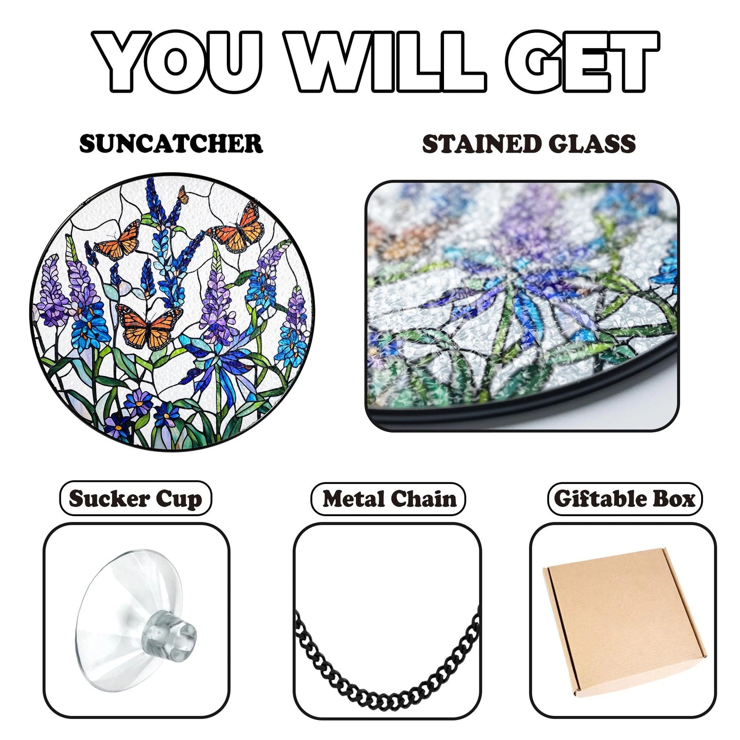 Netecom Lavender Monarch Butterfly Stained Glass Suncatcher – Window Hanging Wall Decor, Beautiful Gifts for Butterfly Lovers, Sun Catcher Butterfly