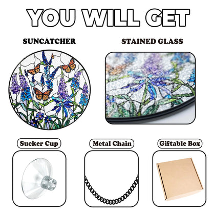 Netecom Lavender Monarch Butterfly Stained Glass Suncatcher – Window Hanging Wall Decor, Beautiful Gifts for Butterfly Lovers, Sun Catcher Butterfly